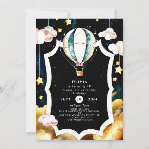 Pastel Boho Hot Air Balloon Birthday Invitation