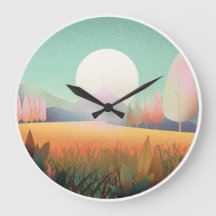 Pastel Boho Mountain Landscape Nature Clock