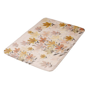 Pastel Boho Mustard Yellow Wildflowers Bath Mat