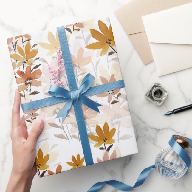 Pastel Boho Mustard Yellow Wildflowers Wrapping Paper (Gifting)