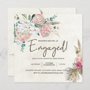 Pastel Boho Neutral Floral Elegant Engagement