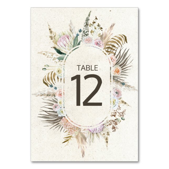 Pastel Boho Neutral Floral Mariage Numéro de table (Par défaut)