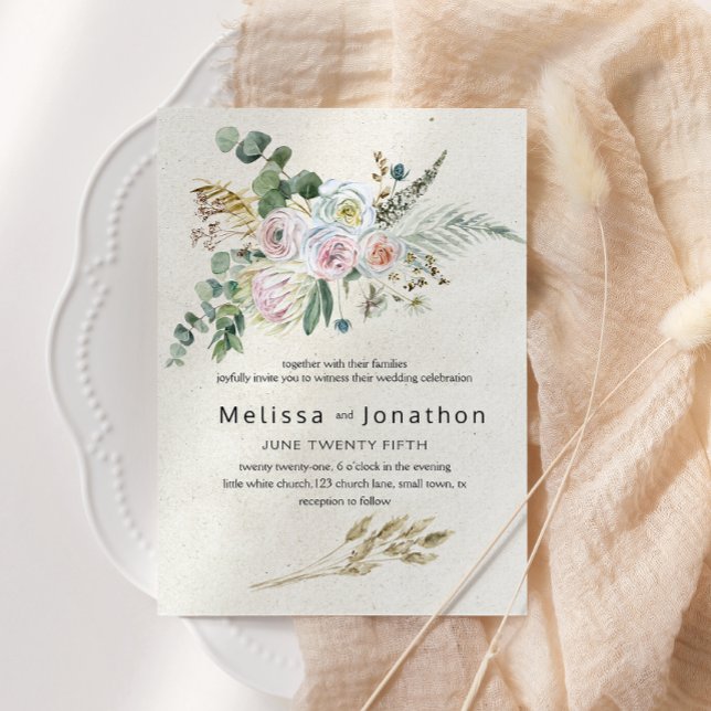 Pastel Boho Neutral Floral Wedding Invitation (Creator Uploaded)