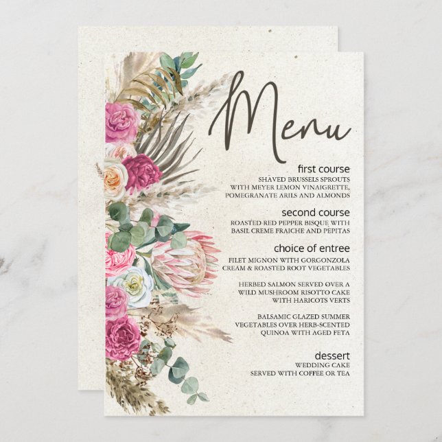 Pastel Boho Neutral Floral Wedding Menu (Front/Back)