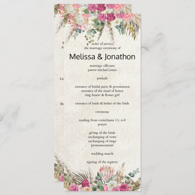 Pastel Boho Neutral Floral Wedding Program (Front/Back)