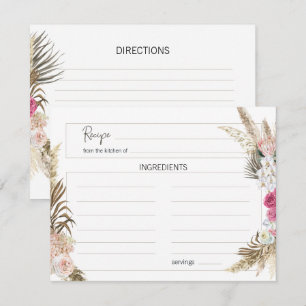 Pastel Boho Neutral Floral Wedding Recipe Card