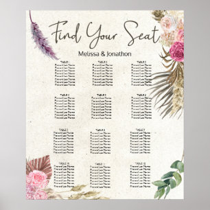 Pastel Boho Neutral Floral Wedding Seating Chart