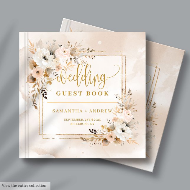 Pastel Boho Neutral Gold Autumn Wedding Guest Book (Pastel Boho Neutral Gold Autumn Wedding Guest Book)