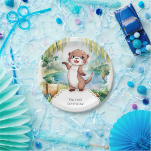 Pastel Boho Otter Birthday Paper Plate