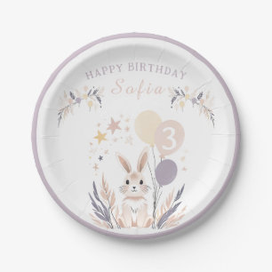 Pastel Boho Rabbit and Balloons Birthday Paper Plate