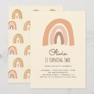 Pastel Boho Rainbow 2nd Birthday Invitation Cards