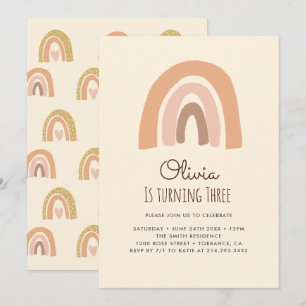 Pastel Boho Rainbow 3rd Birthday Invitation Cards