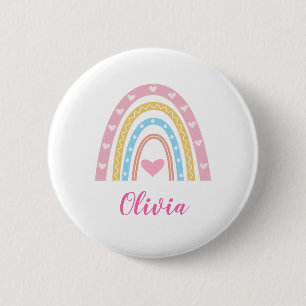 Pastel boho rainbow and hearts custom name 2 inch round button