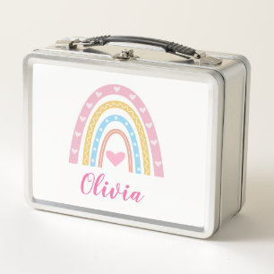 Pastel boho rainbow and hearts Custom School Metal Lunch Box