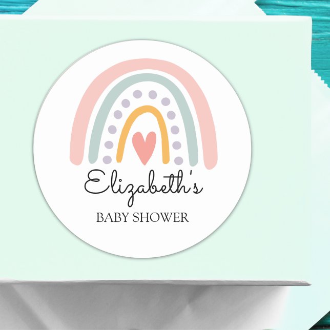 Pastel Boho Rainbow Baby Shower for a Girl Classic Round Sticker (Creator Uploaded)