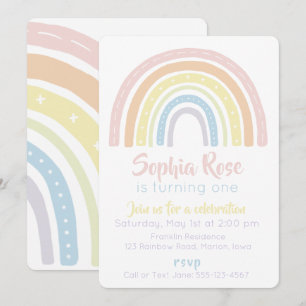Pastel Boho Rainbow Birthday Invitation