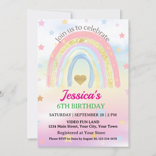 Pastel Boho Rainbow Birthday Party Invitation (Front)