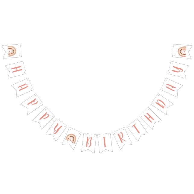 Pastel Boho Rainbow Girls Happy Birthday Bunting Flags (All)