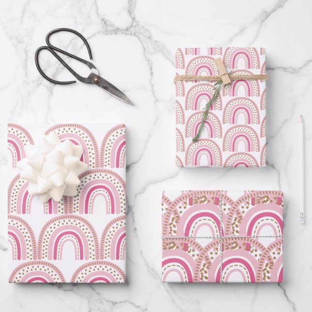 Pastel Boho Rainbow Minimalist Girl 1st Birthday I Wrapping Paper Sheet (Front)