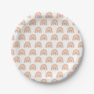 Pastel Boho Rainbow Pink Brown Round Paper Plates