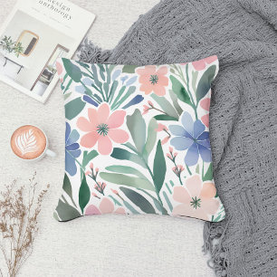 Pastel Boho Wildflower Watercolor Floral Spring  Throw Pillow