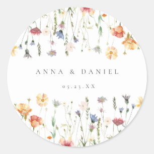 Pastel Boho Wildflower Wedding Classic Round Sticker