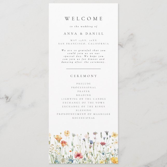 Pastel Boho Wildflower Wedding Program (Front)