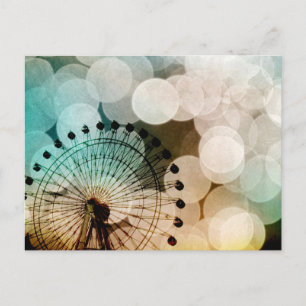 Pastel bokeh blue ferris wheel Carnival Postcard