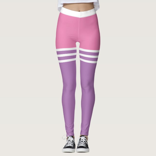 Pastel | Bold Colours mix with White Thigh Stripes Leggings (Front)