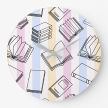 Pastel Book Pattern Round Wall Clock