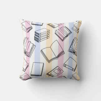 Pastel Book Pattern Throw Pillow