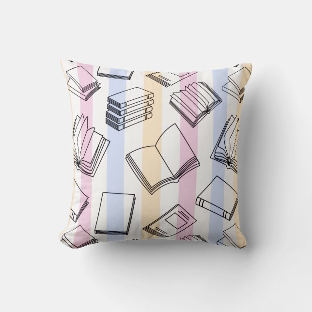 Pastel Book Pattern Throw Pillow (Front)