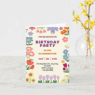 Pastel Botanical Floral Birthday 5th Folded Card