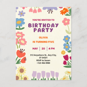 Pastel Botanical Floral Birthday Five Postcard