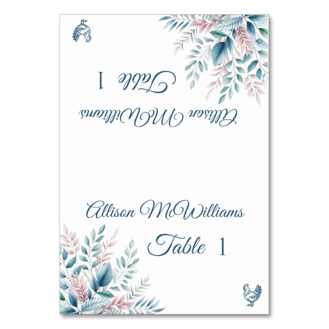 Pastel Botanical-Poultry Icon-Wedding- Table Number (Front)