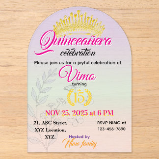 Pastel Botanical Quinceañera Acrylic Invitation