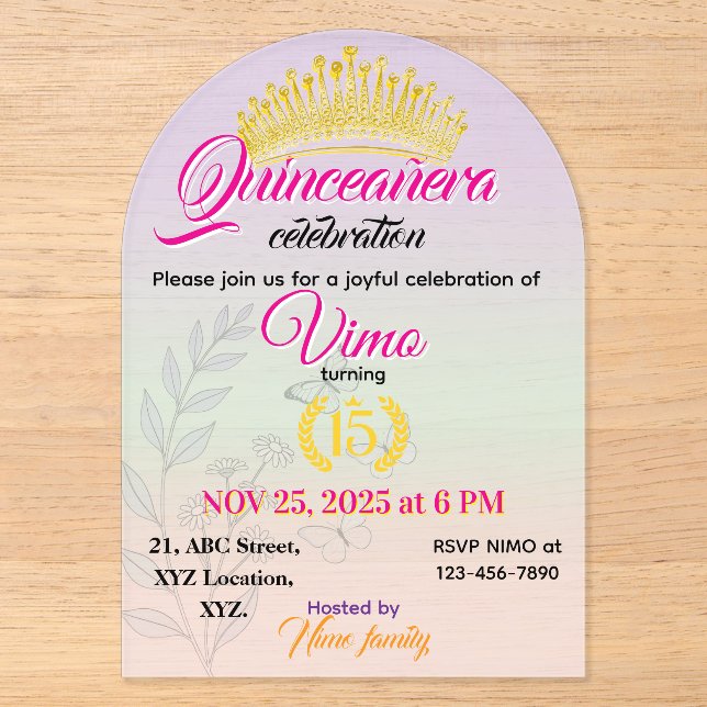 Pastel Botanical Quinceañera Acrylic Invitation (Recto)