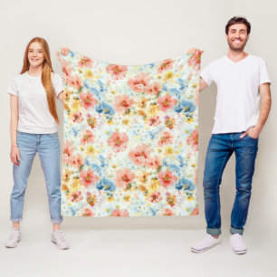 Pastel Botanical Throw – Watercolor Floral Cozy Fleece Blanket
