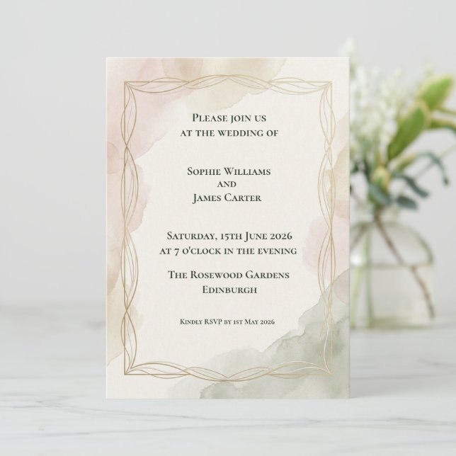 Pastel Botanical Wedding Invitation (Standing Front)