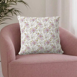 Pastel Botanical Wildflower Watercolor Floral Cust Throw Pillow
