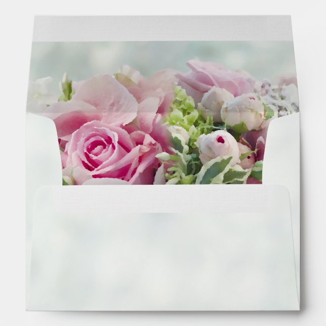 Pastel Bouquet Enveloppe Mariage rose et bleu (Dos (Bas))