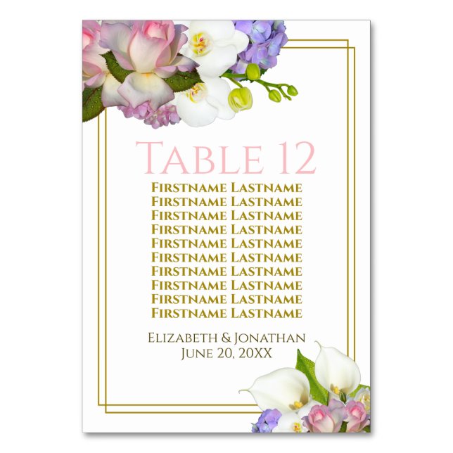 Pastel Bouquet Spring Floral Wedding Seating Chart Table Number (Front)
