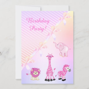 PASTEL BOW ZOO ANIMALS ANNIVERSAIRE INVITATION À L