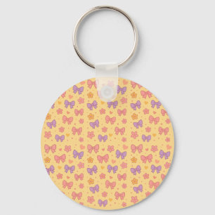 Pastel Bows & Flowers Pattern – Cute Yellow Girly  Keychain