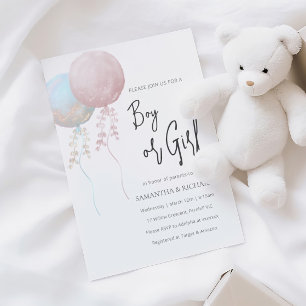 Pastel Boy or Girl Balloon Gender Reveal Invitation