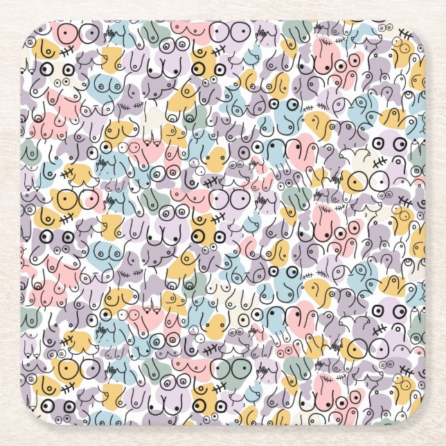 pastel breast fun square paper coaster (Front)