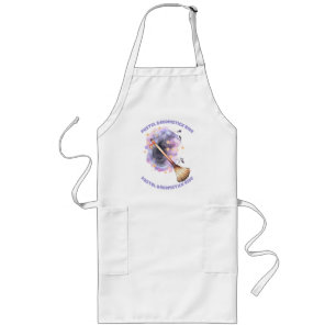 Pastel Broomstick Ride – Whimsical Witch Broom Long Apron