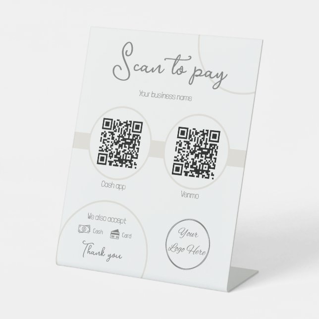 Pastel brown 2 QR codes feminine scan to pay Pedestal Sign (Front)