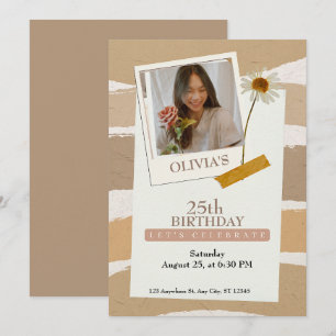 Pastel Brown Aesthetic Birthday Invitation