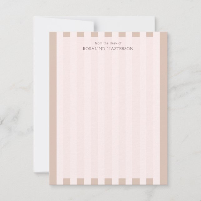 Pastel Brown Stripes Elegant Monogram Card (Front)